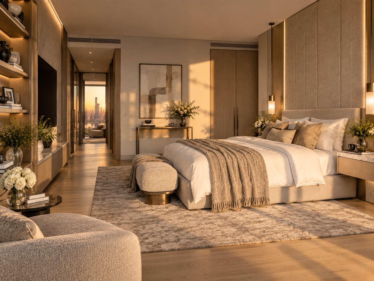 Bedroom retreat seating area at golden hour