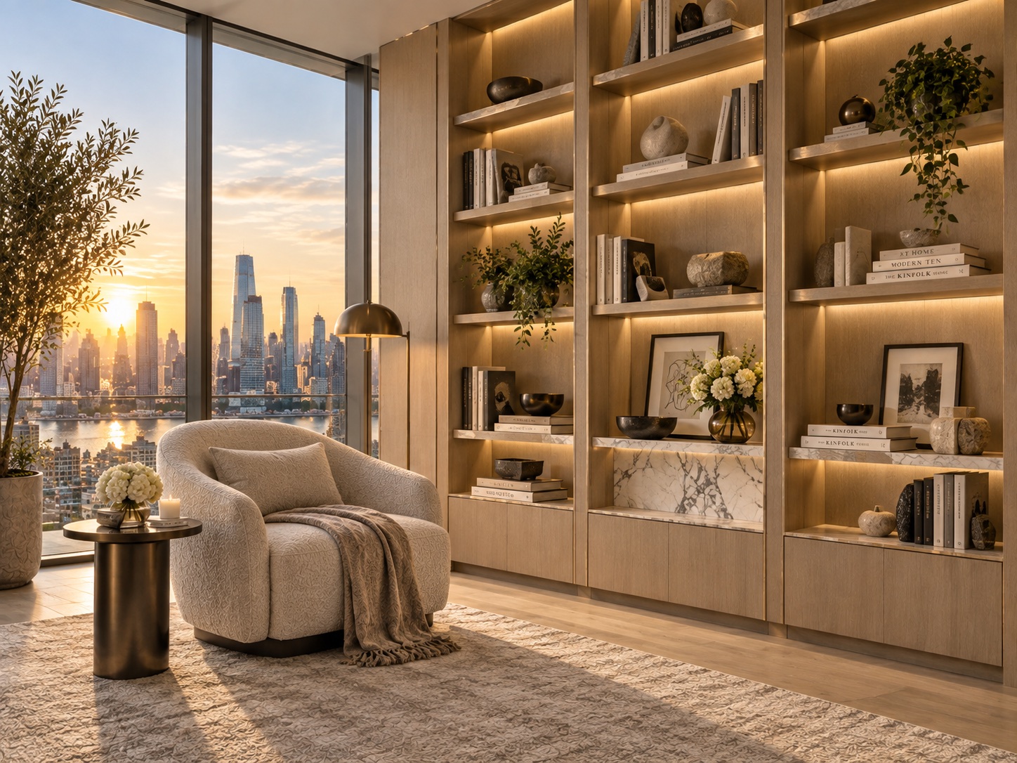 Reading nook styled with warm light