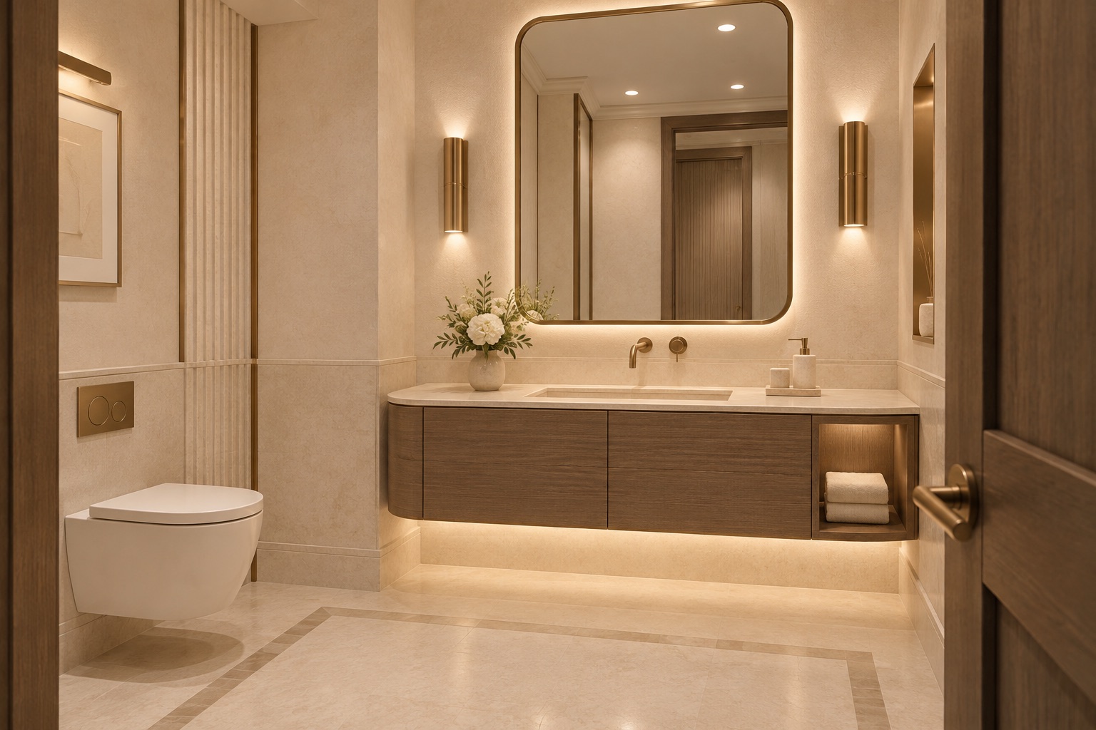 Boutique washbasin with champagne-bronze details